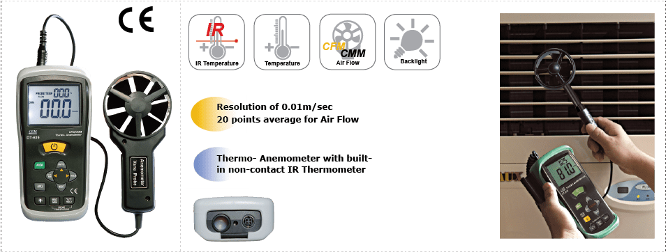 Anemometer Air Velocity & Flow Meter CEM DT-618B